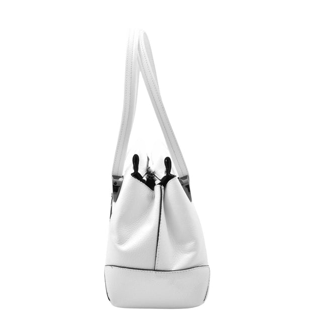 Womens Premium Leather Shoulder Bag Zip Top Casual Outgoing Tote Fashion Handbag A7135 White