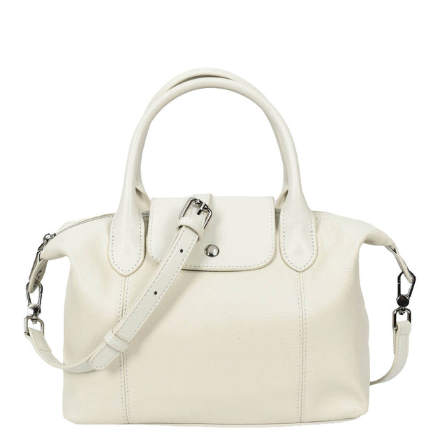Womens Genuine Leather Top-Handle Bag Tote Style Casual Outgoing Fashion Handbag Amy White