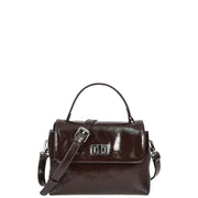 Womens Genuine Leather Small Handbag Glossy Casual Top Handle Crossbody Bag with Turn Lock Oisin Brown