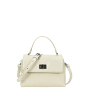 Womens Genuine Leather Small Handbag Glossy Casual Top Handle Crossbody Bag with Turn Lock Oisin White