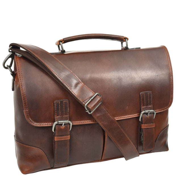 Mens Real Cowhide Leather Briefcase Soft Satchel Office Bag Roy Brown