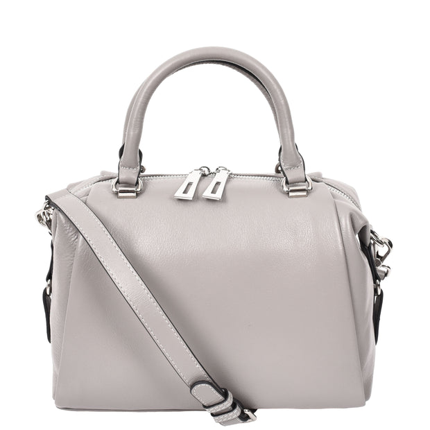 Women Real Leather Handbag Small Casual Outgoing Style Grab Handles A393 Grey-8