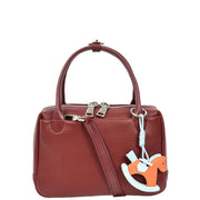Womens Leather Mini Handbag with Rocking Horse Charm Girls Casual Fashion Tote Lori Burgundy