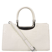 Womens Leather Handbag Croc-Print Casual Fashion Top Handle Tote Bag A880 Off White-9
