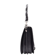 Womens Premium Leather Shoulder Saddle Bag Multi Pocket Handbag A6080 Black
