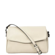 Women's Classic Leather Shoulder Bag Flap-over Design with Organiser Crossbody Messenger Edith Ivory