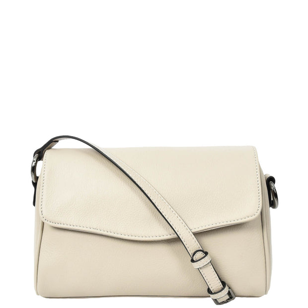 Women's Classic Leather Shoulder Bag Flap-over Design with Organiser Crossbody Messenger Edith Ivory