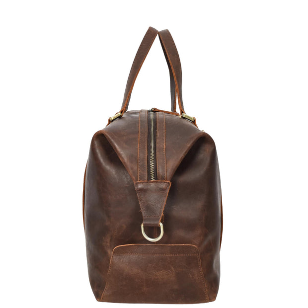 Real Leather Holdall Mid-Size Padded Laptop Section Weekend Travel Duffle Bag A007 Rust Brown