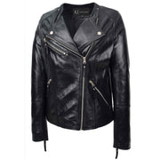 Womens Coat Genuine Leather Biker Jacket Cross Zip Cora Black 3