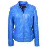 Womens Genuine Leather Biker Jacket Zip Casual Naomi Blue 3