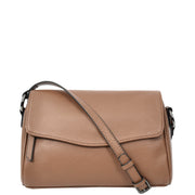 Women's Classic Leather Shoulder Bag Flap-over Design with Organiser Crossbody Messenger Edith Brown