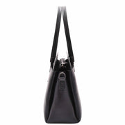 Genuine Leather Shoulder Bag Womens Multi Pockets Croc Trim Fashion Handbag A597 Black