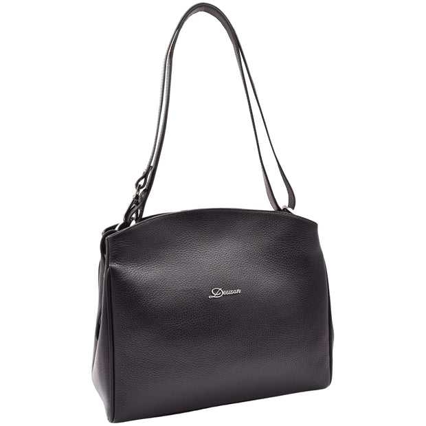 Womens Premium Leather Hobo Bag Shoulder Crossbody Strap Multi Pockets Handbag A5003 Black