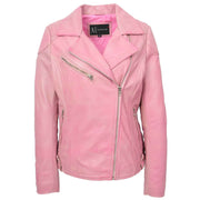 Womens Leather Biker Jacket Cross Zip Style Tina Pink 3