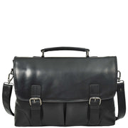 Mens Real Cowhide Leather Briefcase Soft Satchel Office Bag Roy Black