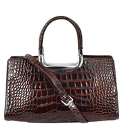 Womens Leather Handbag Croc-Print Casual Fashion Top Handle Tote Bag A880 Brown-9