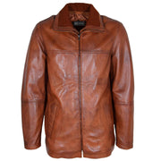 Leather Coat Detachable Collar Lining Mens Tyson Cognac 3