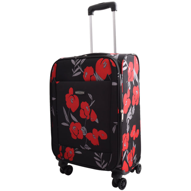 4 Wheel Cabin Size Suitcase Lightweight Soft Expandable Hand Luggage Multi Flower AT56 Black