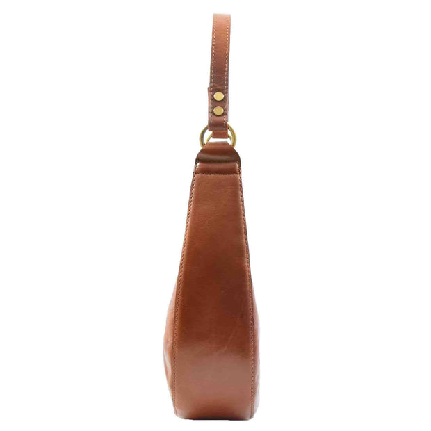 Classic Shoulder Hobo Real Leather Zip Bag GEMMA Cognac 3