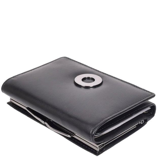 Womens Leather Purse Trifold Metal Clasp Cash Coins Cards Wallet A209 Black 4