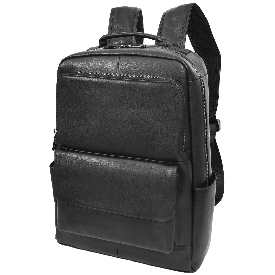 Leather Backpack Laptop Organiser Rucksack Black