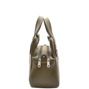 Womens Leather Handbag Twin Zip Top Casual Fashion Tote Grab Bag A850 Olive