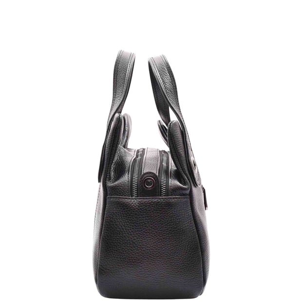 Womens Leather Handbag Twin Zip Top Casual Fashion Tote Grab Bag A850 Black