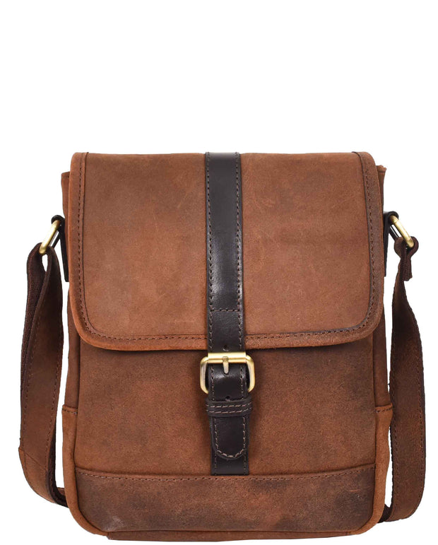 Mens Distressed Leather Crossbody Messenger Bag Vintage Brown Casual Flight Bag Arlo-7