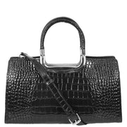 Womens Leather Handbag Croc-Print Casual Fashion Top Handle Tote Bag A880 Black-8