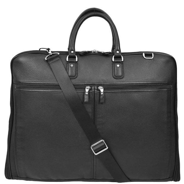 Real Leather Large Travel Suit Carrier Slim Dress Garment Storage Bag A1342 Black