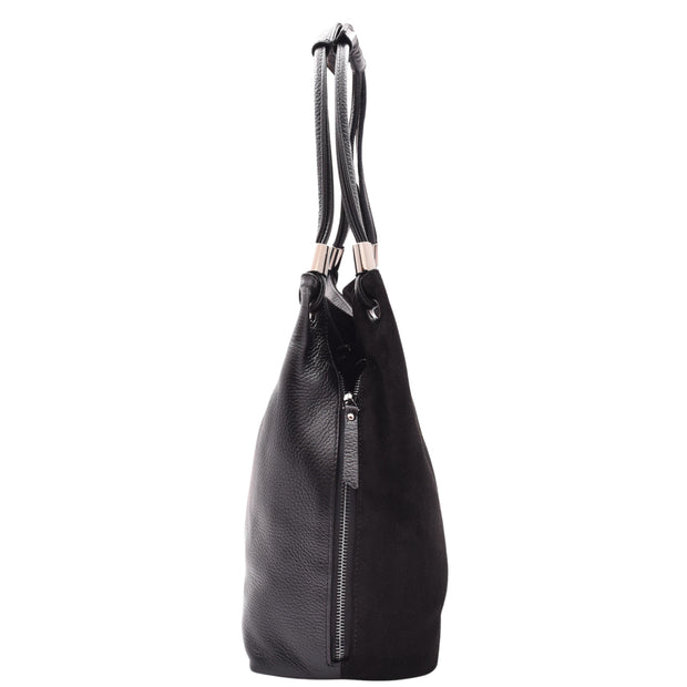 Womens Real Leather Suede Shoulder Hobo Bag Casual Outgoing Handbag A7153 Black