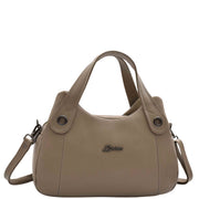 Womens Leather Handbag Twin Zip Top Casual Fashion Tote Grab Bag A850 Taupe