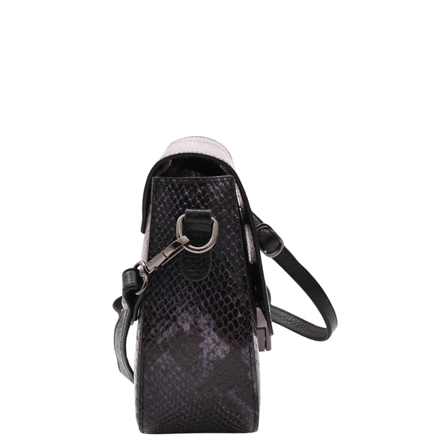 Womens Snake Print Leather Crossbody Saddle Bag Small Casual Handbag A2063 Navy