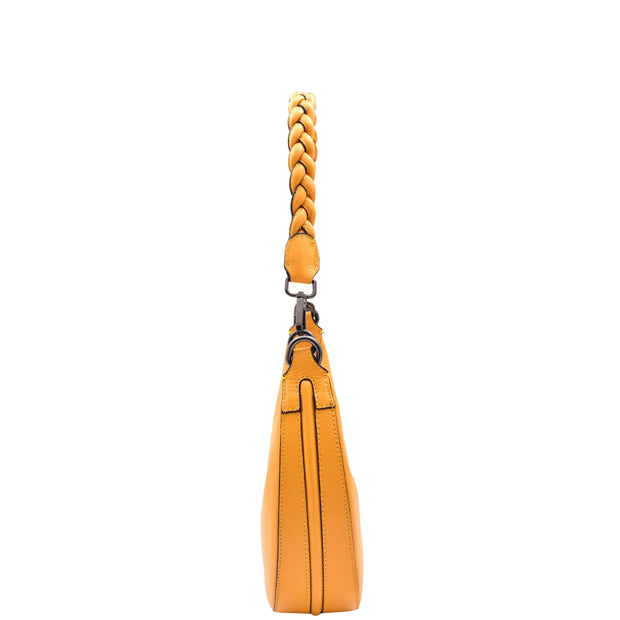Womens Leather Shoulder Bag Braided Handle Casual Fashion Handbag A50 Yellow