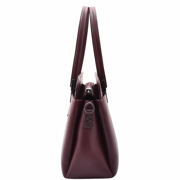 Genuine Leather Shoulder Bag Womens Multi Pockets Croc Trim Fashion Handbag A597 Bordo