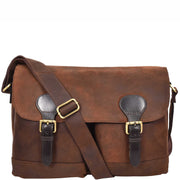 Mens Distressed Leather Satchel Twin Buckle Vintage Brown Messenger Laptop Bag A561-8