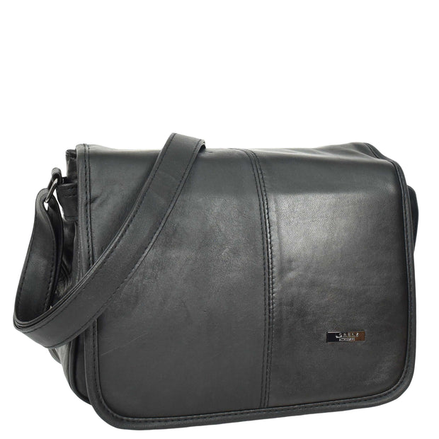 Womens Soft Leather Messenger Bag Crossbody Organiser A59 Black 3