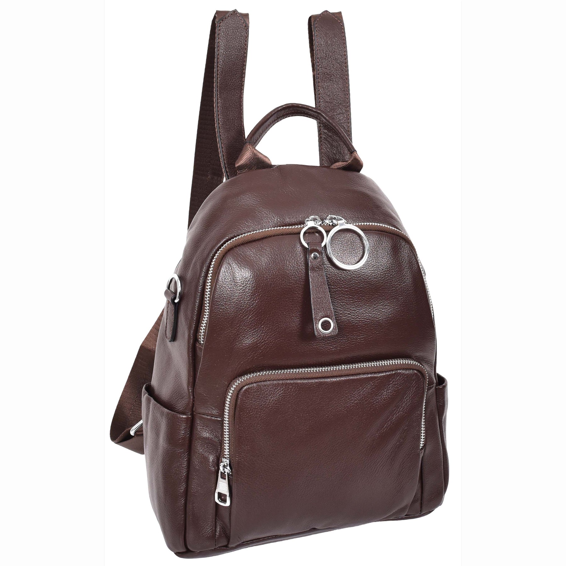 Women s Leather Backpack Multiple Pockets Rucksack Brown A1 Fashion Goods