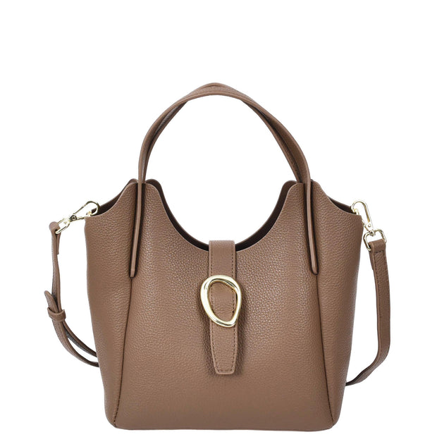 Womens Leather-Look Handbag Casual Basket Shape Small Fashion Tote Bag AH181 Brown-8