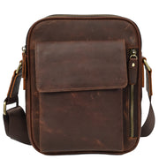 Mens Real Leather Messenger Bag Medium Size Travel Crossbody Multiple Zip Pockets Organiser A1371 Rust Brown