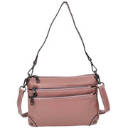 Womens Leather Shoulder Bag Classic Multiple Zip Pockets Handbag A188 Rose-1
