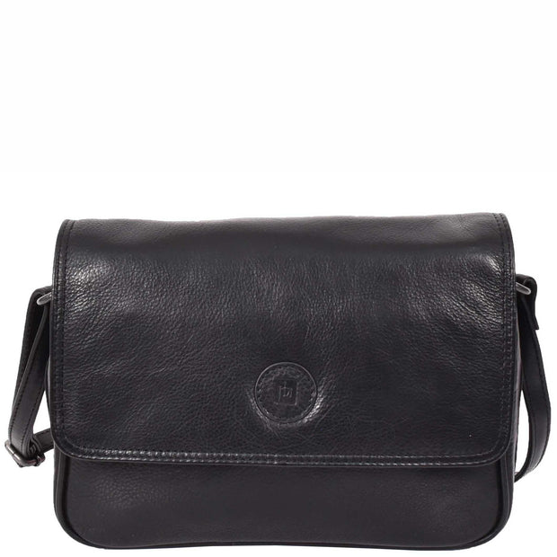 Leather Crossbody Bag Classic Casual Multi Pockets Organiser A202 Black 3