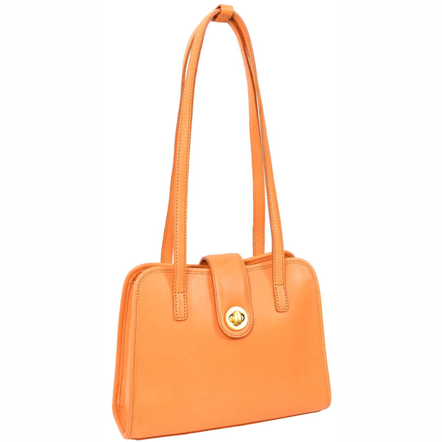 Genuine Orange Leather Shoulder Bag for Women Trendy Tote Handbag Fiona