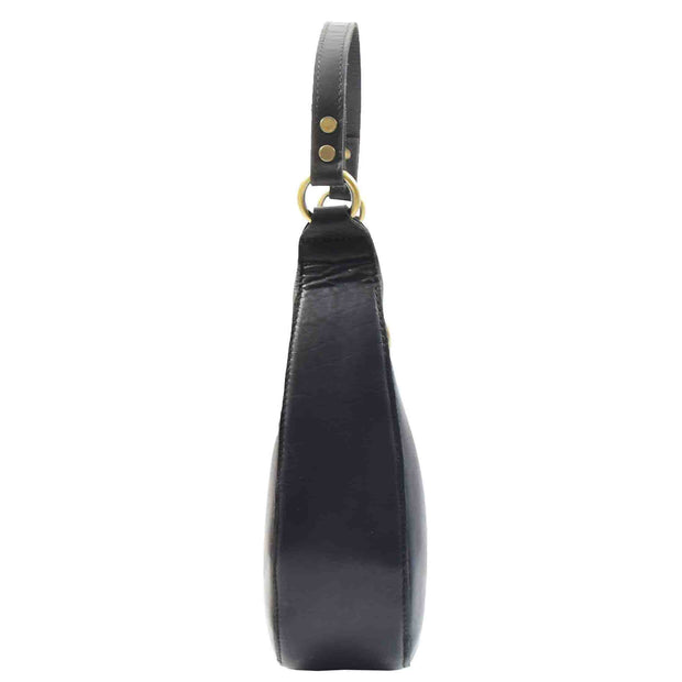 Classic Shoulder Hobo Real Leather Zip Bag GEMMA Black 3