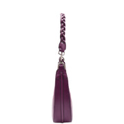 Womens Leather Shoulder Bag Braided Handle Casual Fashion Handbag A50 Purple