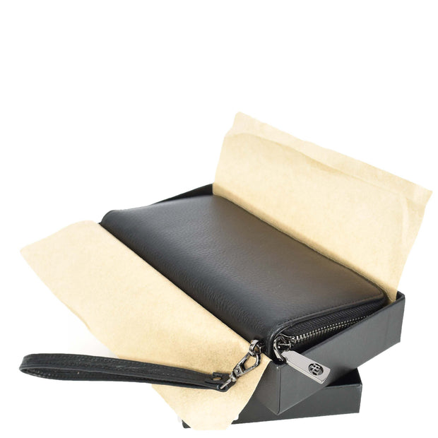 Leather Long Evelope Clutch Purse with Multi- Compartments Card Cash ID Card Travel Wallet A211 Black