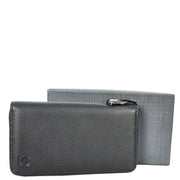 Real Leather Clutch Dual Zipper Large Size Lockable Purse Organiser Travel Wallet A213 Black