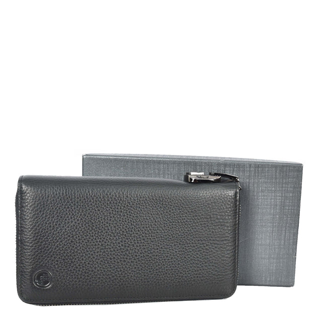 Real Leather Clutch Dual Zipper Large Size Lockable Purse Organiser Travel Wallet A213 Black