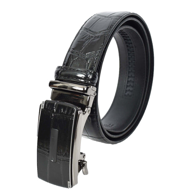 Mens Premium Leather Croc-Pattern Adjustable Ratchet Buckle Belt Daily Wear A03 Black