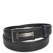 Men's Real Leather Automatic Ratchet Belt with Sliding Buckle Casual Style A02 Black